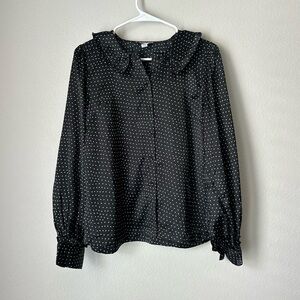 Topshop Black Polka Dot Blouse with Large Collar - size 4